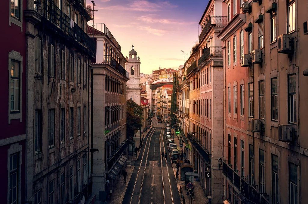 Streets of Lisbon during the sunset
