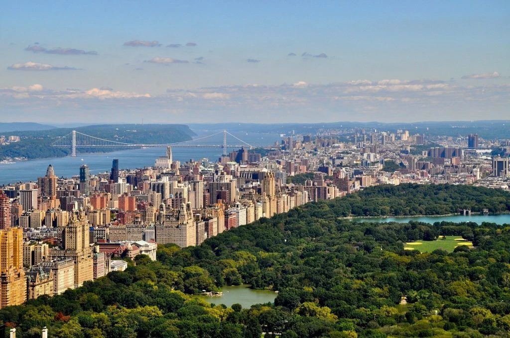 Aerial view of the Manhattan area in NYC, including Central Park