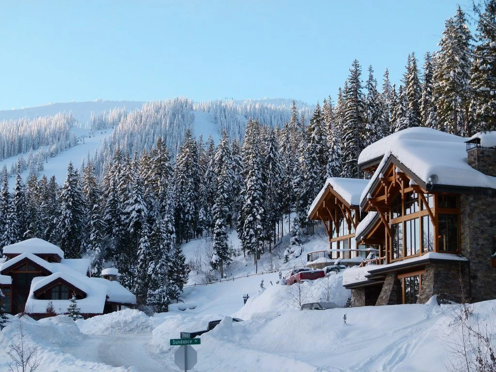 Snowy landscape with house in British Columbia, Canada
