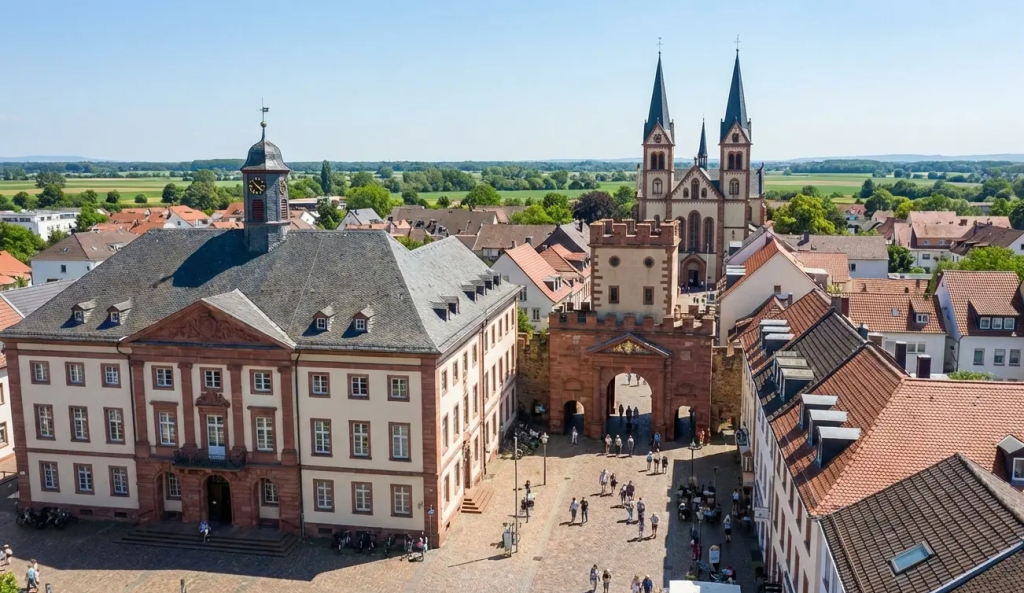 An overview of the old gate and city hall in Frankenthal 